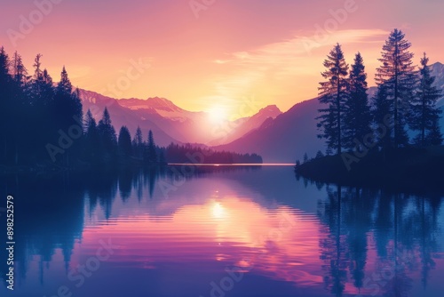 colorful sunset over a tranquil lake © Hakim