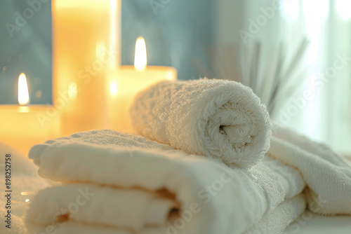 Tranquil spa with fluffy robes candles promoting rejuvenation  selfcare