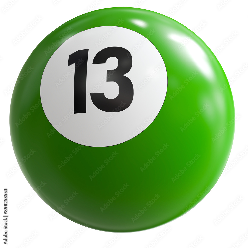 3D Render of Green Billiard Ball Number 13 3D Render of Green Billiard Ball Number 13