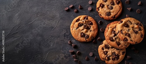 Top view of American chocolate chip cookies with copy space image