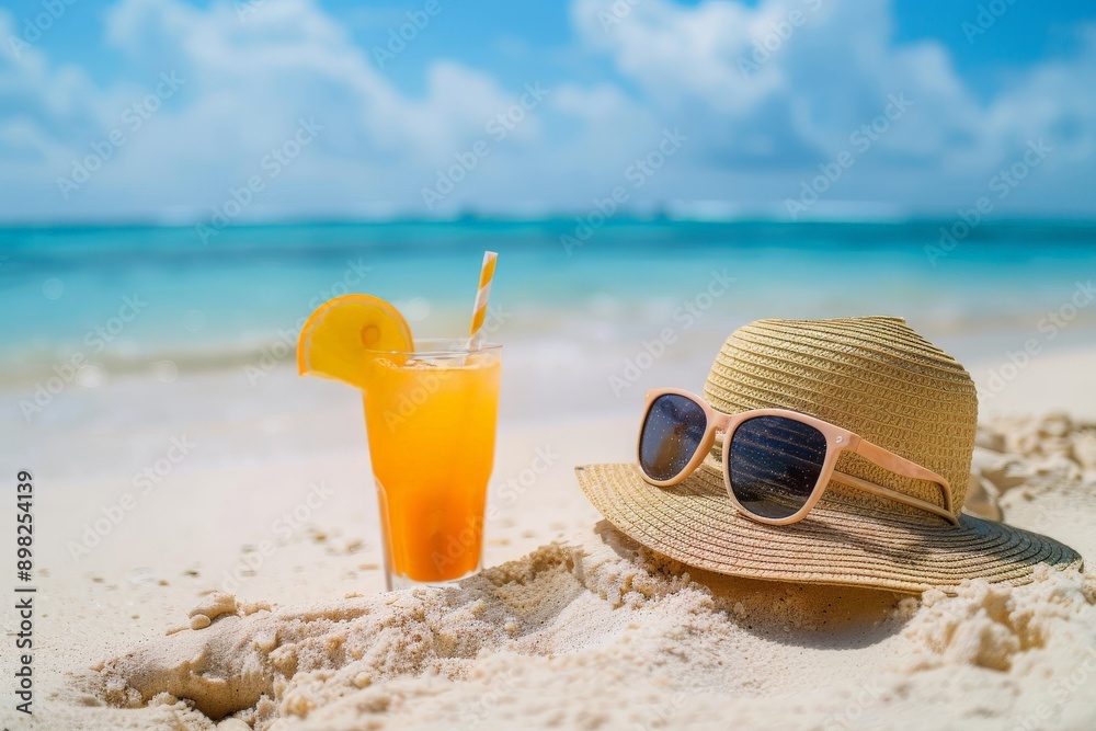 beach scene with straw hat beach scene with straw hat