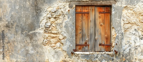 Texture background of an aged wall featuring a wooden window in a copy space image © HN Works