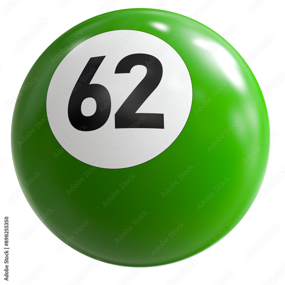 3D Render of Green Billiard Ball Number 62 3D Render of Green Billiard Ball Number 62
