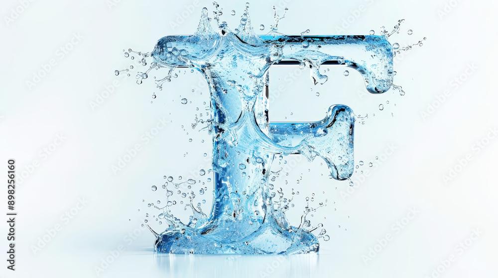 Capital letter F made of blue water splashes or ice on light background. Scrapbook activity. Generative AI Capital letter F made of blue water splashes or ice on light background. Scrapbook activity. Generative AI