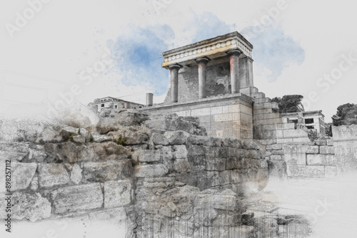  art of Knossos Palace, Heraklion, Crete, Greece 