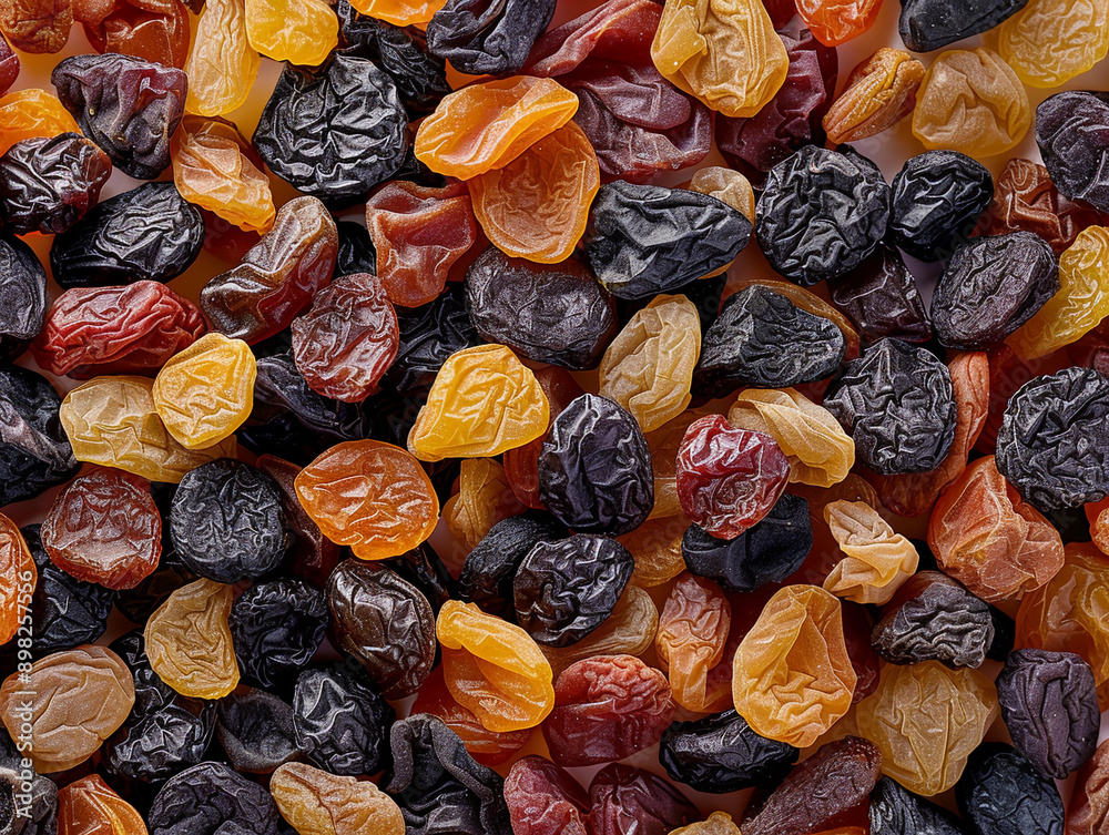 Close Up of Mixed Dried Fruit Raisins With Golden, Red, and Black Grapes Close Up of Mixed Dried Fruit Raisins With Golden, Red, and Black Grapes