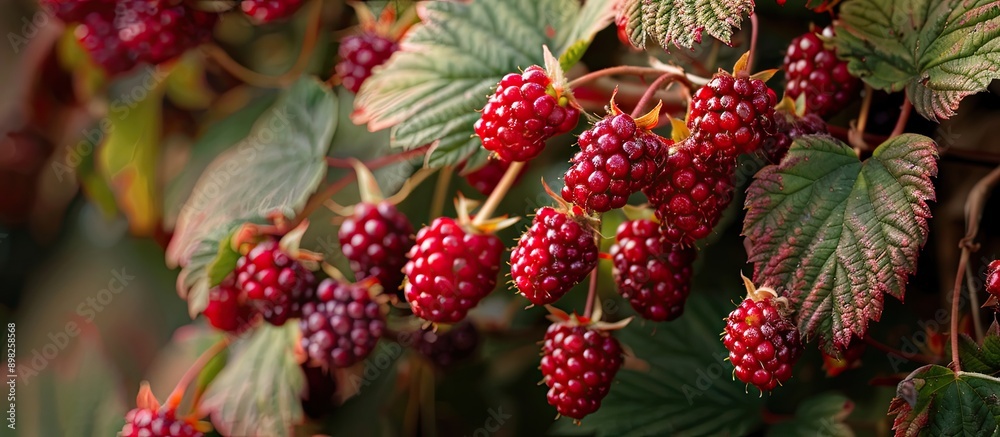 The bramble with ripe red berries provides a colorful copy space image The bramble with ripe red berries provides a colorful copy space image