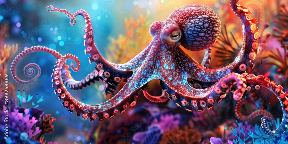 Fototapeta premium octopus in the underwater world. Selective focus.