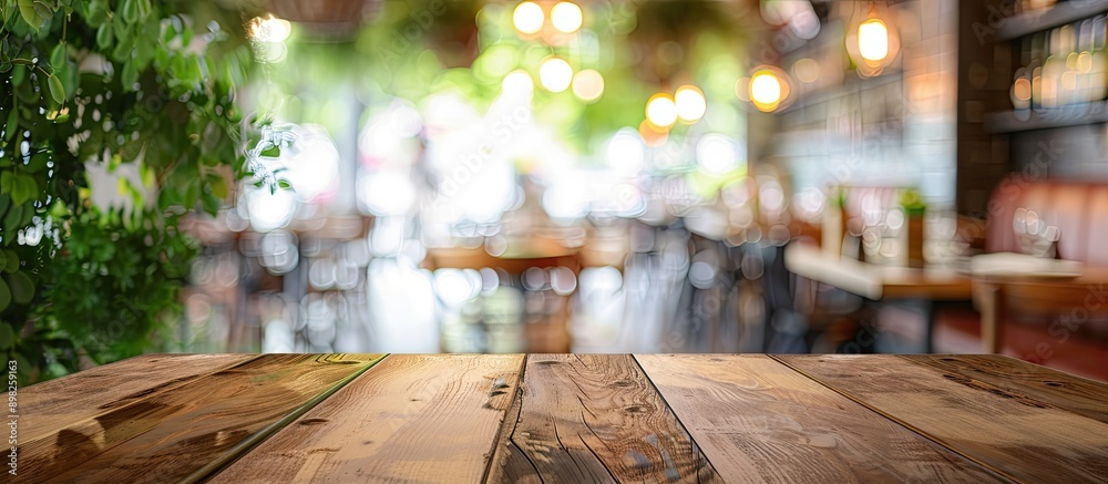 Fototapeta premium Blurry restaurant in the background of a table top with copy space image