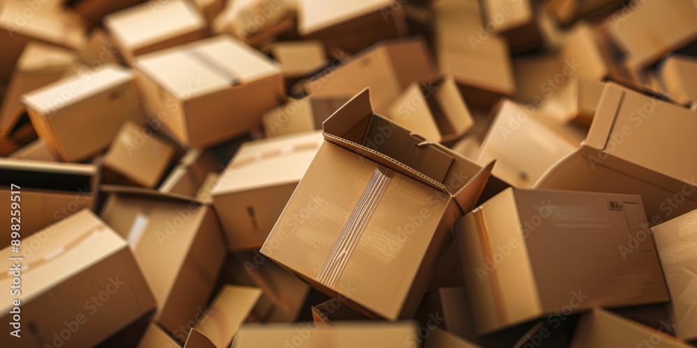Fototapeta premium Cardboard Boxes Stack. Pile of Moving Boxes Closeup in Brown Cardboard Texture