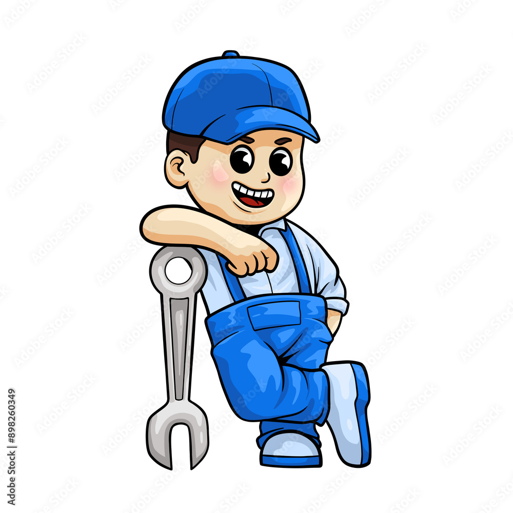 Obraz premium motorbike repairman character illustration design