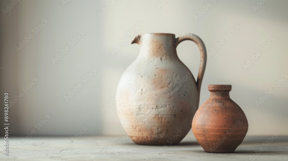 Rustic pottery vases against a soft light background Rustic pottery vases against a soft light background