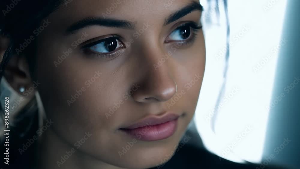 Close-up portrait of a thoughtful woman, capturing her deep and reflective expression with a soft light background.
Close-up portrait of a thoughtful woman, capturing her deep and reflective expression with a soft light background.