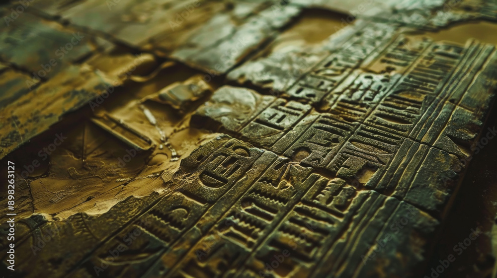 Fototapeta premium The image is of a stone with hieroglyphics on it