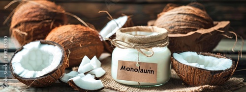 Monolaurin in coconut on the table. Selective focus. photo