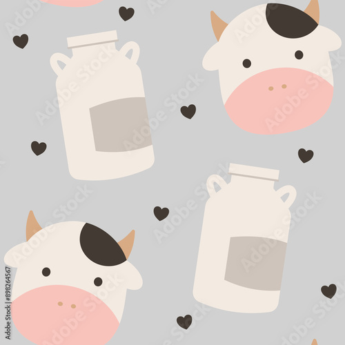 dairy cow farm cartoon seamless pattern wallpaper background 