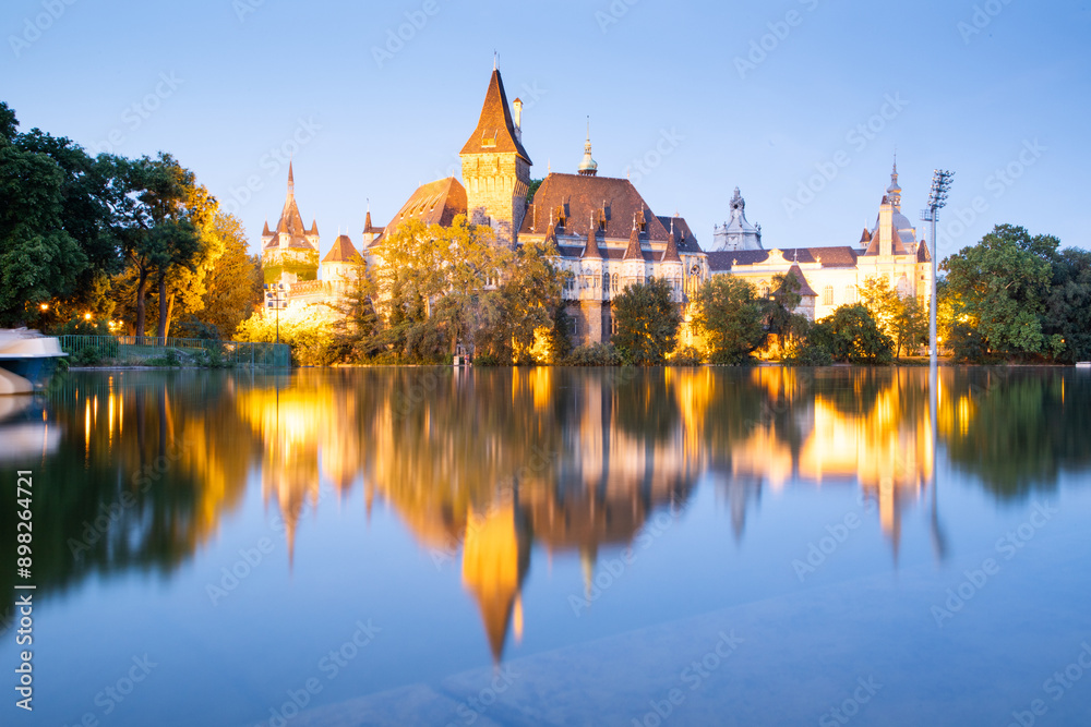 lakeside view of Vajdahunyad Castle in Budapest City Park lakeside view of Vajdahunyad Castle in Budapest City Park
