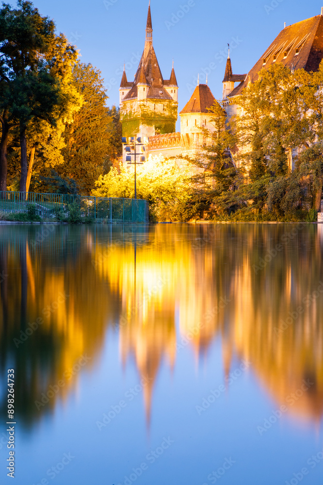 lakeside view of Vajdahunyad Castle in Budapest City Park lakeside view of Vajdahunyad Castle in Budapest City Park