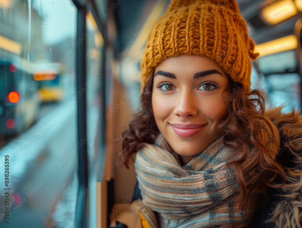 Portrait of a young traveler using public transportation Portrait of a young traveler using public transportation