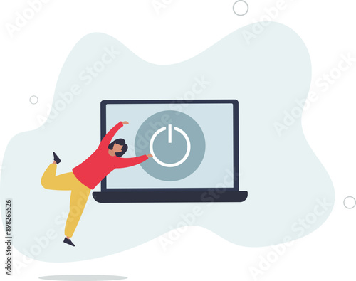 Sustainability concept.character reduce energy consumption at home.switch device to standby mode.flat design.illustration with people.