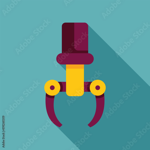 Mechanical robotic claw gripper holding, industry equipment, robotic arm symbol, flat design icon with long shadow