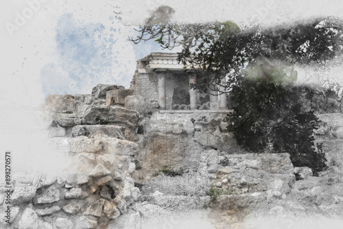  art of Knossos Palace, Heraklion, Crete, Greece 