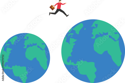 Human running on the growing world. Open the world of business. Flat vector illustration


