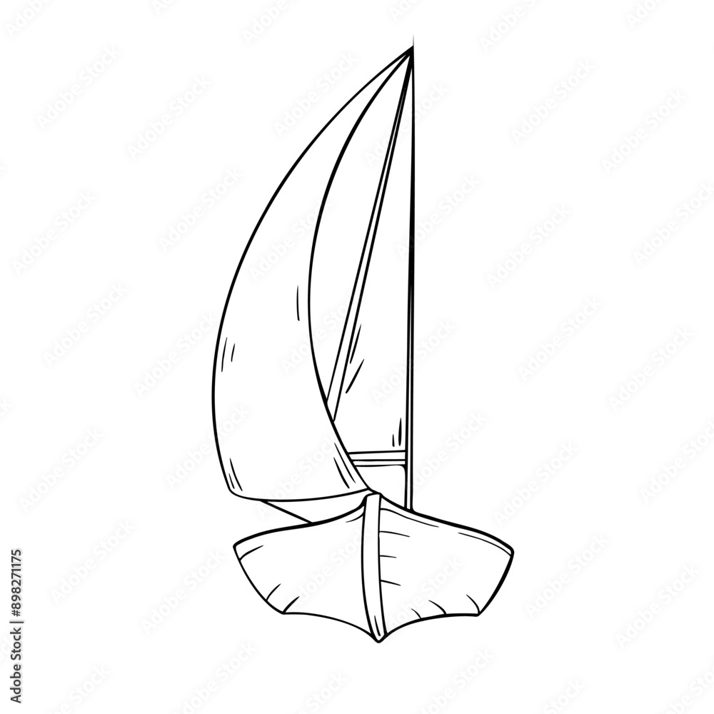 Sailing boat black and white vector illustration isolated. Sailing ship hand drawn ink silhouette. Yacht contour. Sea transport coloring. Simple cartoon drawing boat outline. Marine design Sailing boat black and white vector illustration isolated. Sailing ship hand drawn ink silhouette. Yacht contour. Sea transport coloring. Simple cartoon drawing boat outline. Marine design