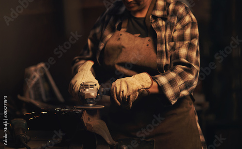 Wallpaper Mural Welder, factory and metal worker hands with grinder and industrial machine in warehouse of blacksmith. Person, labor and professional with welding skills and gear with manufacturing and maintenance Torontodigital.ca