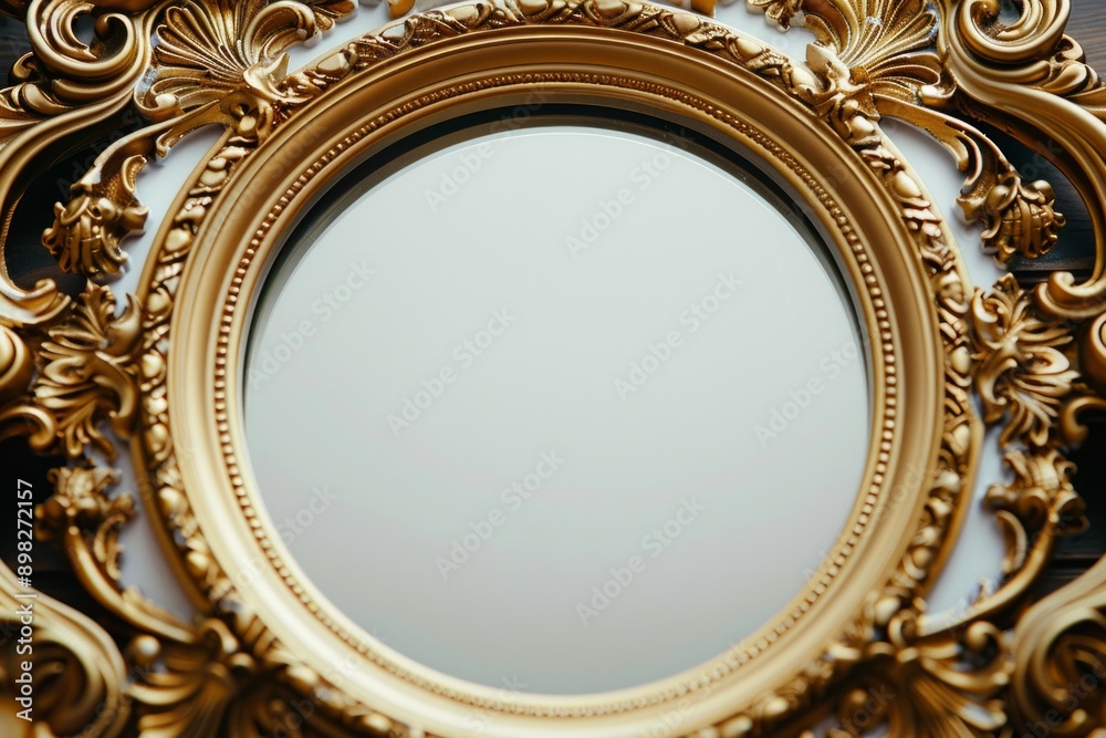 Victorian Gilded Mirror. An ornate, gilded frame with intricate filigree and classical motifs. Victorian Gilded Mirror. An ornate, gilded frame with intricate filigree and classical motifs.