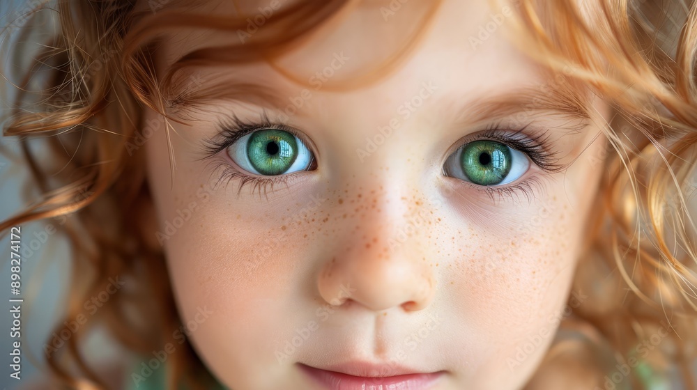 A close-up of a child's face with freckled hair and faintly freckled eyes A close-up of a child's face with freckled hair and faintly freckled eyes