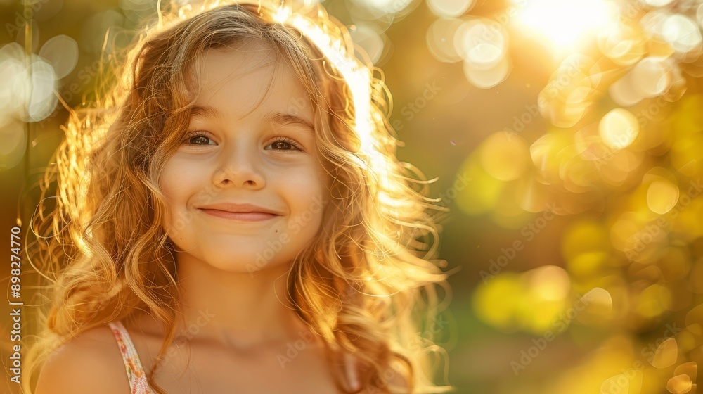 A child's face, closely framed, with sun rays filtering in from behind through tree limbs Background softly blurred A child's face, closely framed, with sun rays filtering in from behind through tree limbs Background softly blurred