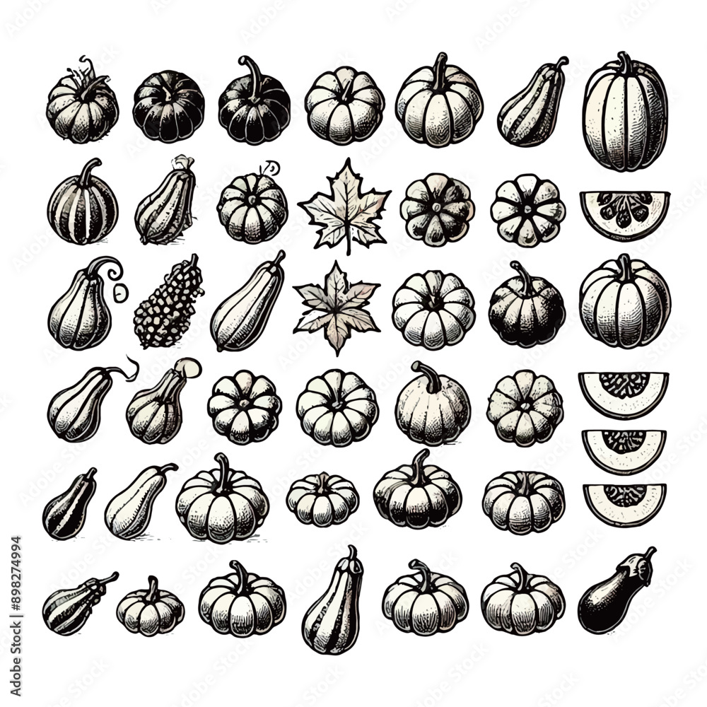 Hand-drawn Pumpkins and Gourds Set Hand-drawn Pumpkins and Gourds Set