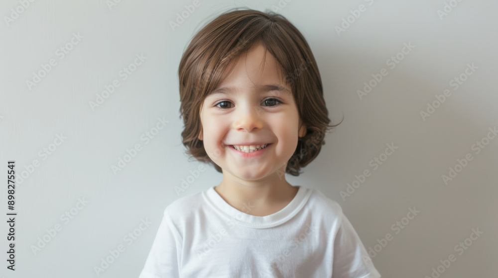 A young boy with a broad smile stands against a neutral background, showcasing his cheerful and innocent nature. A young boy with a broad smile stands against a neutral background, showcasing his cheerful and innocent nature.