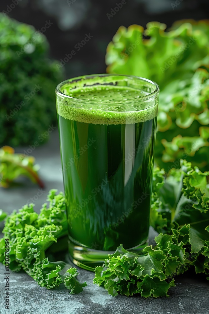 Fresh Green Kale Smoothie in a Glass Surrounded by Vibrant Kale Leaves on a Dark Background, Healthy Detox Drink, Organic Superfood Beverage, Nutritious Vegan Diet, Clean Eating Concept Fresh Green Kale Smoothie in a Glass Surrounded by Vibrant Kale Leaves on a Dark Background, Healthy Detox Drink, Organic Superfood Beverage, Nutritious Vegan Diet, Clean Eating Concept