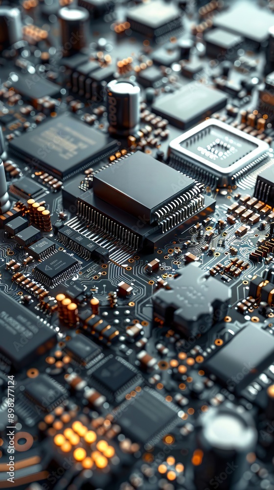 A close up of a computer motherboard. A close up of a computer motherboard.