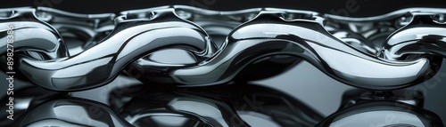 Close-Up of Liquid Metal with Wavy Surface, Detailed View of Fluid Dynamics and Metallic Texture 