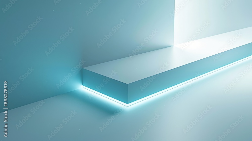 Fototapeta premium Empty white platform with neon lights illuminating minimal background