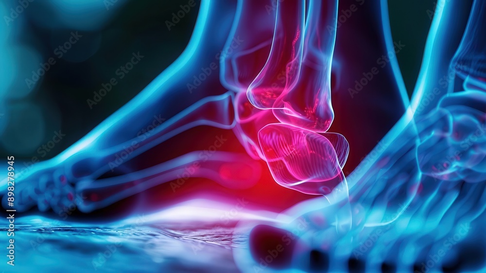 3D X-Ray Illustration of Foot Highlighting Ankle Pain and Inflammation ...