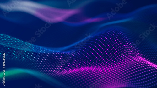 Abstract futuristic wave background. Network connection dots and lines. Digital background. 3d rendering.	