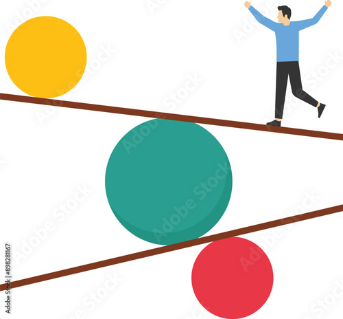 Work life balance, equality or weight between working for money and life happiness, health, success and healthy lifestyle concept,smart businessman strikes a balance.


