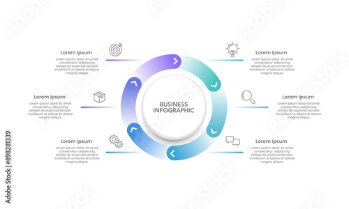 Infographic cycle process. 6 steps to success. Business Presentation , Report, Marketing, Project and Planning. Vector Illustration.