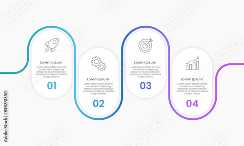 Infographic line curve. Timeline 4 Key Points. Business Presentation , Report, Marketing, Timeline and Planning. Vector Illustration.