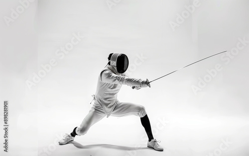 A fencer in white and mask