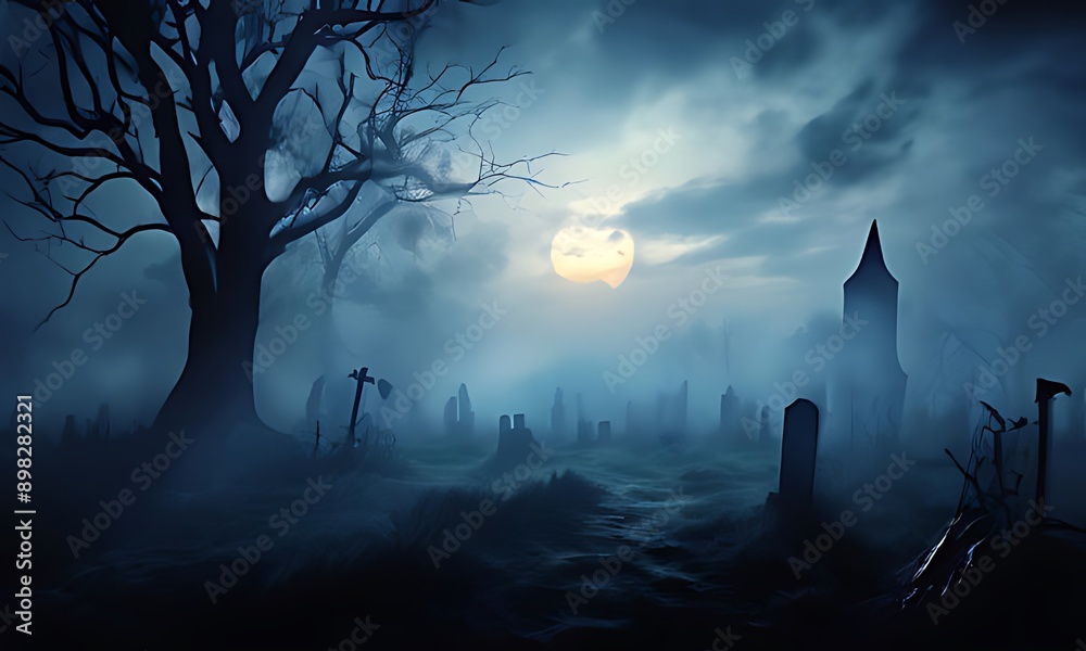 Halloween scene with castle, Generative AI

