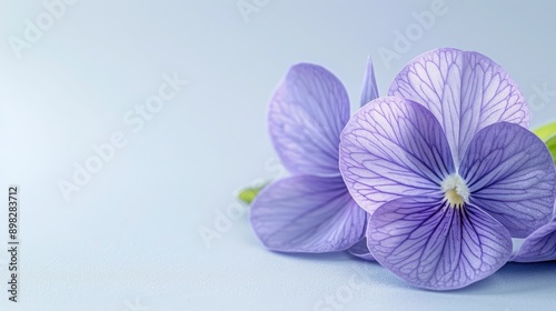  A collection of purple flowers arranged together on a light blue background A banana sits prominently in the foreground