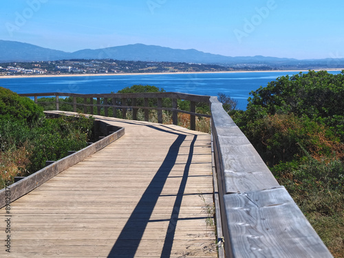 Beautiful nature on the ponta da Piedade hike starting at beach praia de dona ana in Lagos on new wooden boardwalks photo