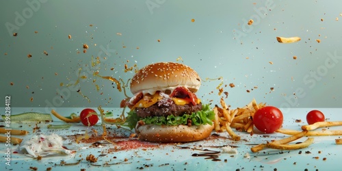 the burger fell on the floor with sauce and vegetables splattered all over the floor, not healthy, fast food