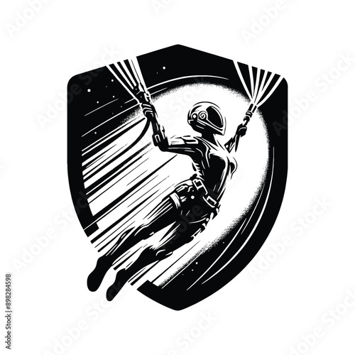 Bungee Jumping  female player in cyberpunk pattern illustration, emblem shield badge