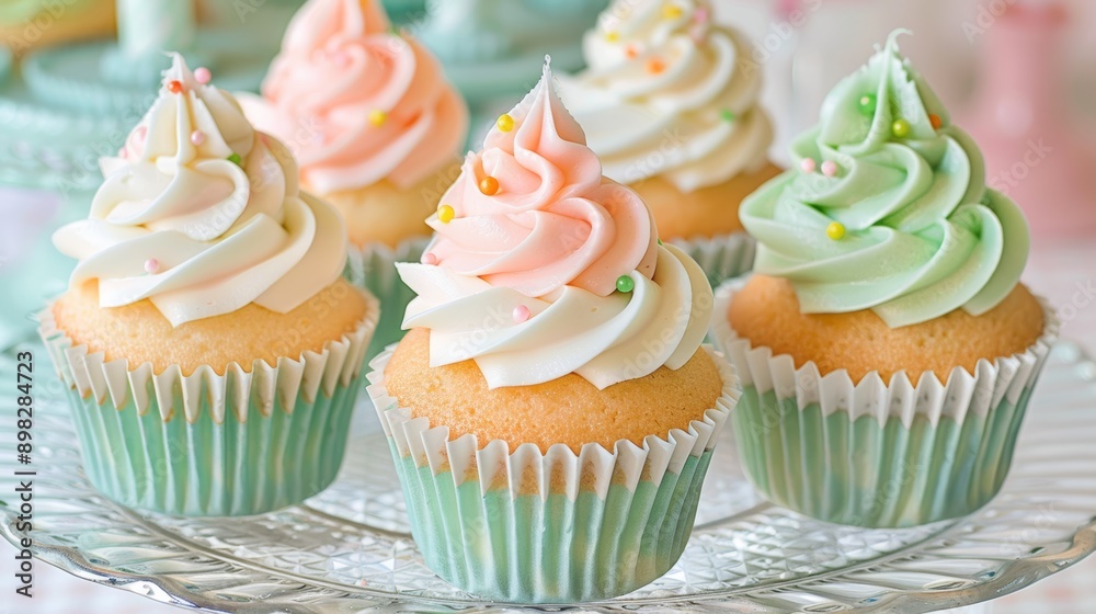 Colorful Cupcakes with Creamy Frosting Topped with Sprinkles Colorful Cupcakes with Creamy Frosting Topped with Sprinkles